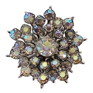 Schurin Silver Tone Prong Set AB Rhinestone Star Snowflake Brooch Pendant, E992